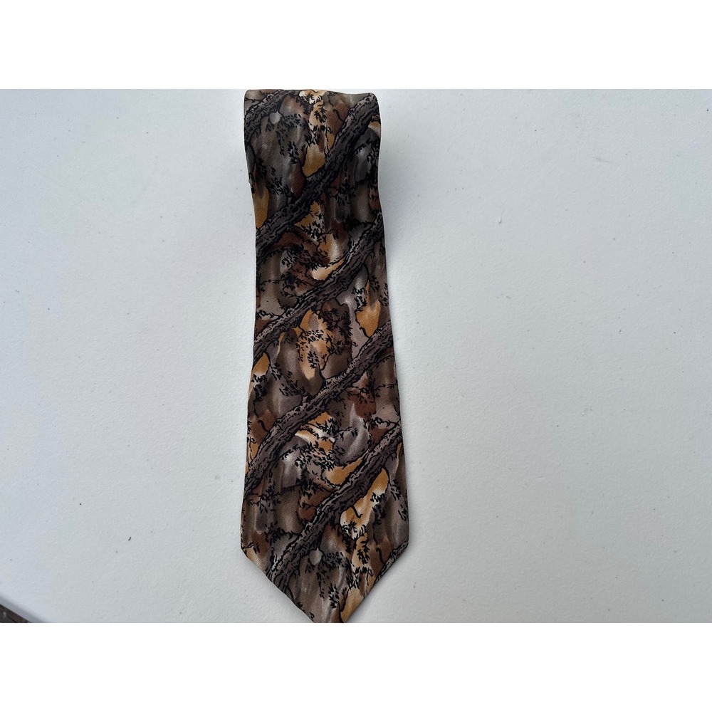 J.‎ Garcia Mens Silk Tie Pine & Rock Collection Seven Brown Abstract Art Necktie